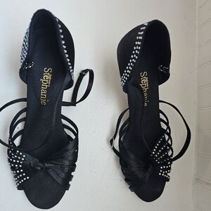 Black Dance Shoes with Rhinestone Accents